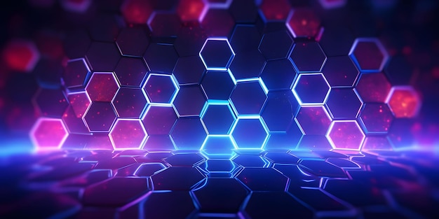 Fondo hexagonal abstracto y futurista con IA generativa de efecto neón colorido y brillante