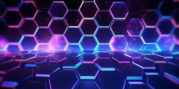 Fondo hexagonal abstracto y futurista con IA generativa de efecto neón colorido y brillante