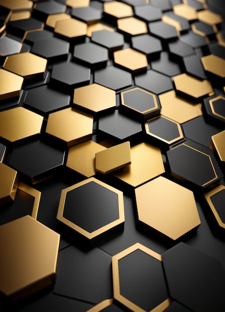 Fondo hexagonal abstracto de textura negra y dorada