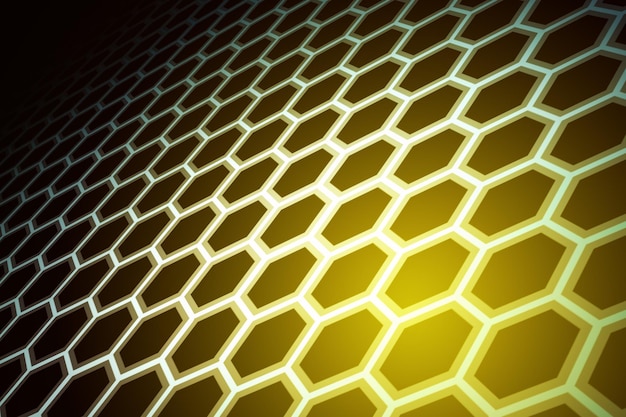 Fondo hexagonal amarillo brillante creativo Concepto de diseño y tecnología Representación 3D