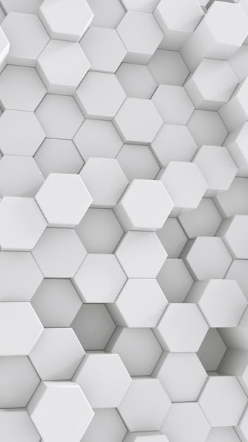 Fondo hexagonal blanco 3D Rendering futurista abstracto de mosaico de panal de miel con fondo blanco en 3D