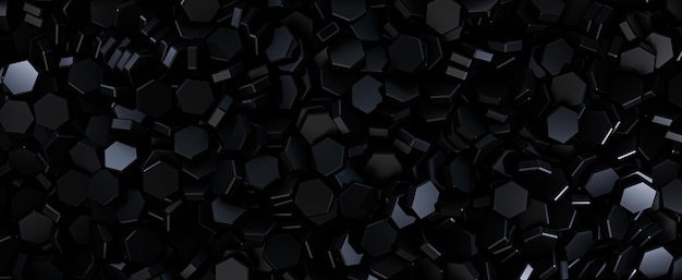 Foto fondo hexagonal en colores negros para renderizado 3d web y banners