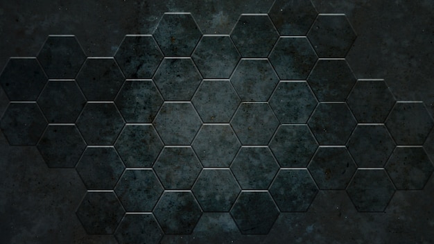 Fondo hexagonal gris oscuro y textura de hormigón real para el diseño de materiales