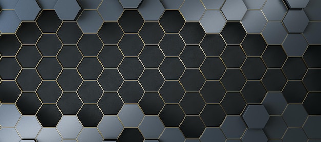 Fondo hexagonal oscuro amplio moderno Concepto de página de aterrizaje Renderización 3D