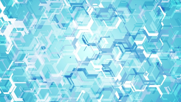 Fondo hexagonal de tecnología abstracta blanca y azul brillante