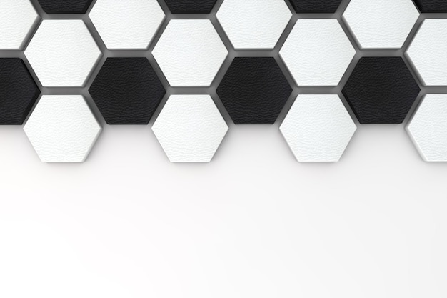 Fondo de hexágono de balón de fútbol Patrón de fútbol blanco y negro Representación 3d