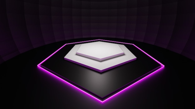Fondo de hexágono de neón de renderizado 3D
