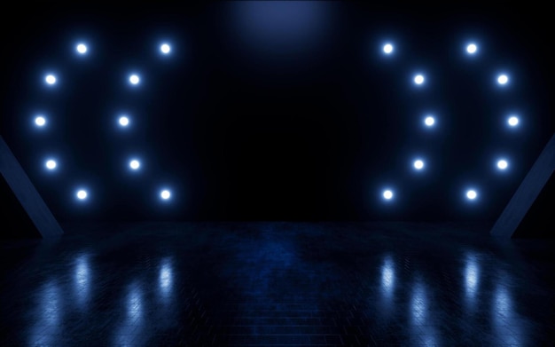 Fondo de hexágonos abstractos con arquitectura 3D plataforma de espacio vacío fondo de efecto de luz de neón