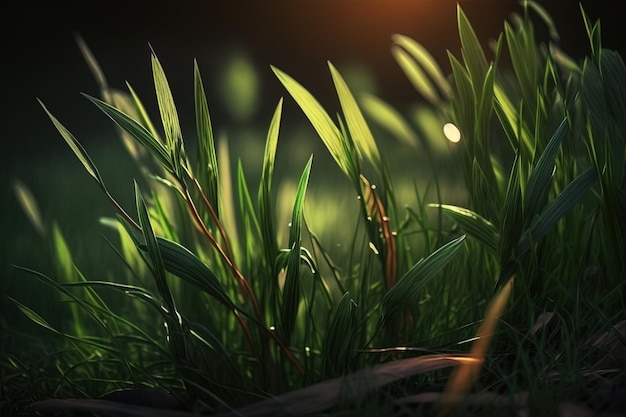 Fondo de hierba con rayo de sol Naturaleza abstracta de enfoque suave