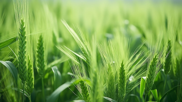 Fondo de hierba verde fresca con campo de trigo verde de cerca