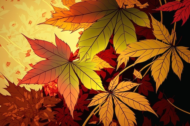Fondo con hojas de arce en colores otoñales al estilo anime