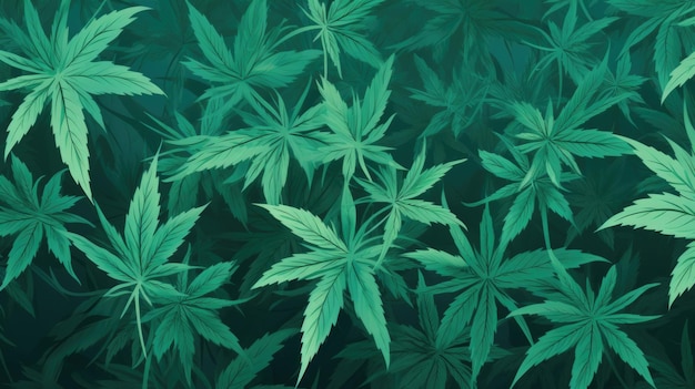 Fondo con hojas de marihuana de color verde marino