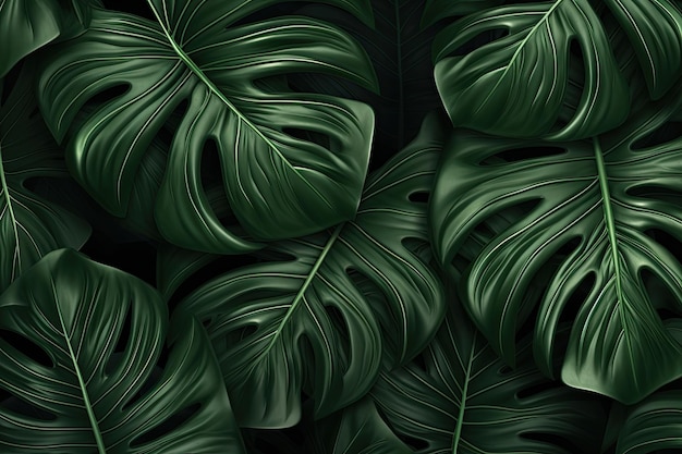 Fondo de hojas de monstera verde oscuro Concepto de papel tapiz de naturaleza