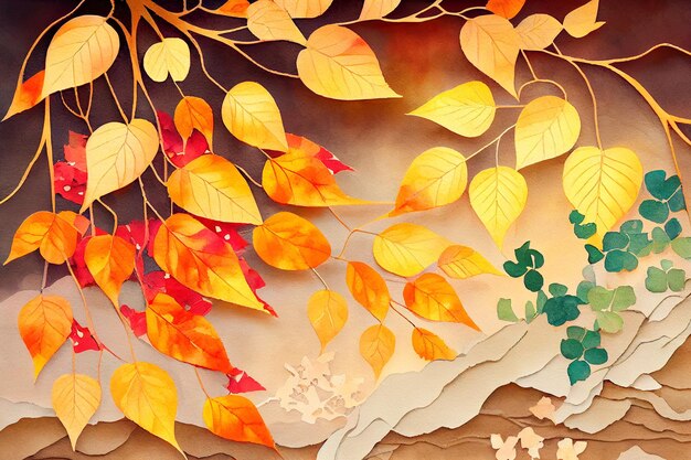 Foto fondo de hojas de otoño de acuarela japonesa ai generativa