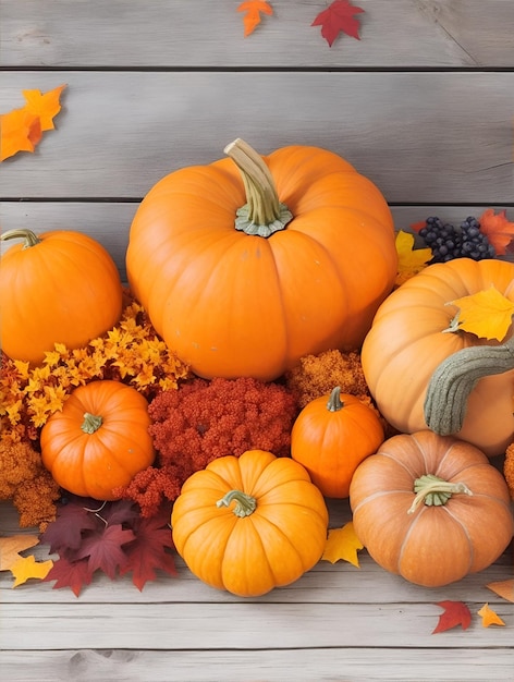 Fondo de hojas de otoño y calabazas