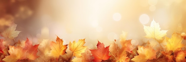 Fondo de hojas de otoño colorido Formato panorámico con copyspace para texto IA generativo