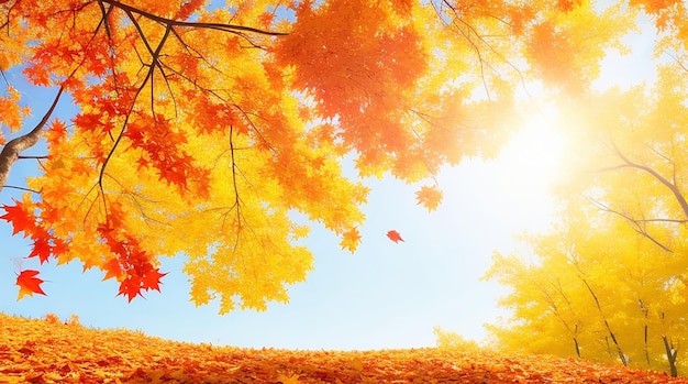 Fondo de hojas de otoño en un día soleado