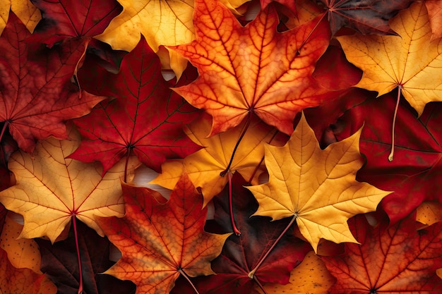 Fondo de hojas de otoño de varios colores rojo y naranja Ai generativo