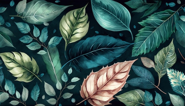Fondo de hojas y ramas tropicales de arte de color de agua abstracto Bueno para portada invitación banner generativo AI