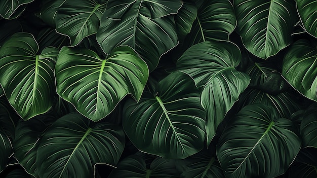 Fondo de hojas tropicales Banner con patrón floral verde IA generativa