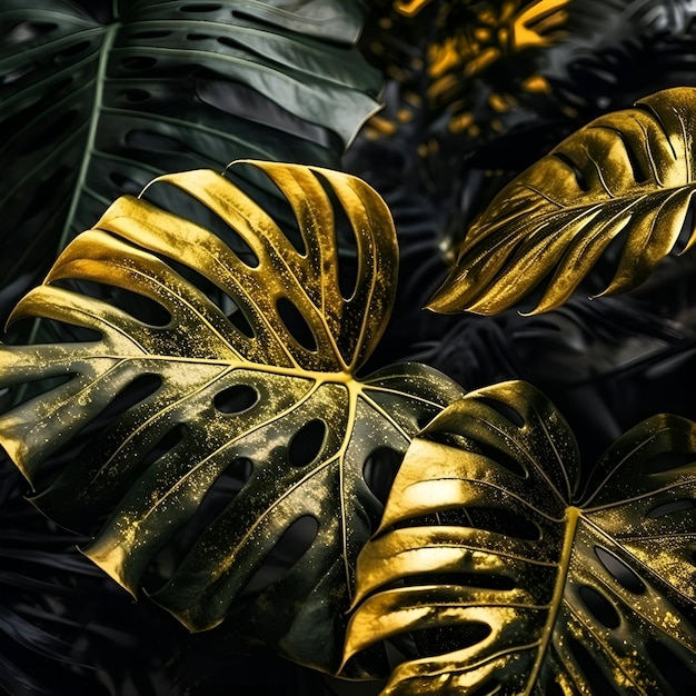 Foto fondo de hojas tropicales monstera deliciosa hoja dorada