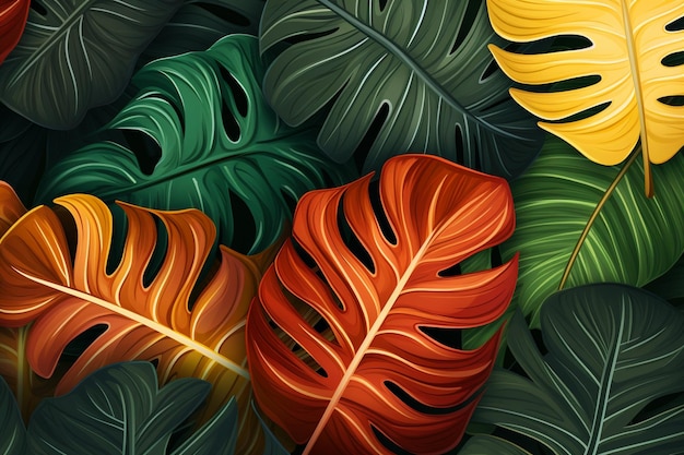 Fondo de hojas tropicales realistas vectoriales