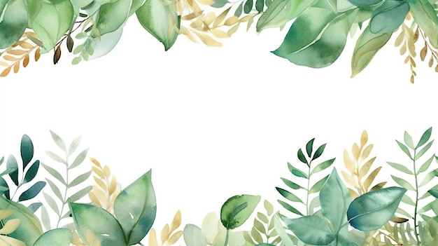 Foto fondo de hojas verdes acuarela ilustración pintada a mano sobre fondo blanco ai generativa