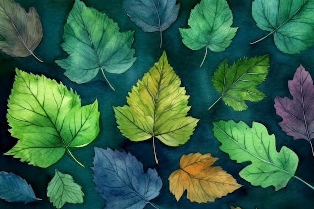 Fondo de hojas verdes en colores de acuarela espacio de copia degradado de fondo texturizado