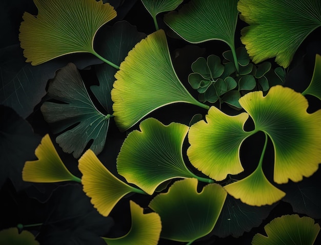 Fondo de hojas verdes de ginkgo biloba creado con tecnología de IA generativa