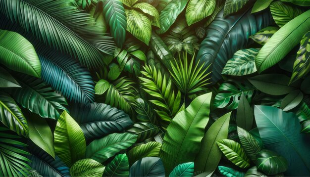 Foto el fondo de las hojas verdes tropicales