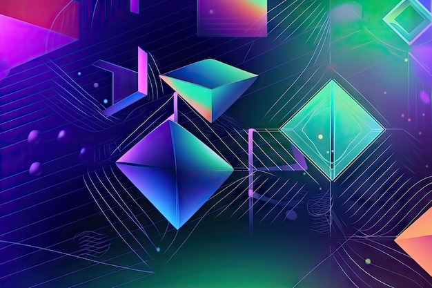 Fondo holográfico digital con patrones y colores de formas geométricas abstractas