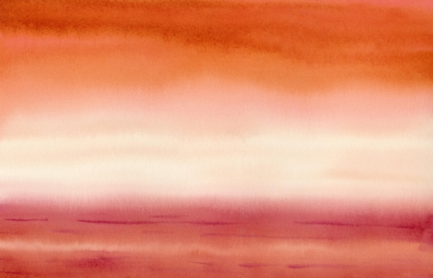Fondo horizontal de acuarela abstracta Nubes rojas anaranjadas rojas sobre la tierra marrón del desierto