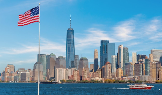 Fondo del horizonte de la ciudad de Manhattan, monumentos de la ciudad de Nueva York, EE.