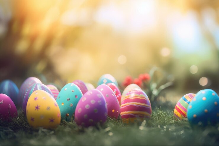 Fondo de huevo de Pascua colorido con espacio de copia AI Generativo