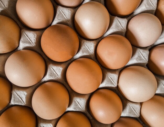 Fondo de huevos Concepto de salud. Alimentos ricos en proteínas. Vista superior