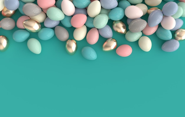 Fondo de huevos de Pascua coloridos pastel y dorado moteado Huevos de Pascua felices