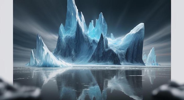 Fondo de iceberg blanco azul 3d con reflejo