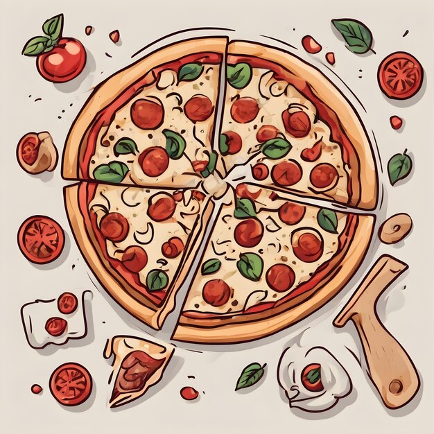 Foto el fondo del icono de dibujos animados de pizza muy genial