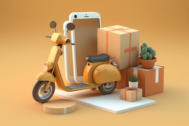 Fondo de ilustración 3d de compras en línea IA generativa