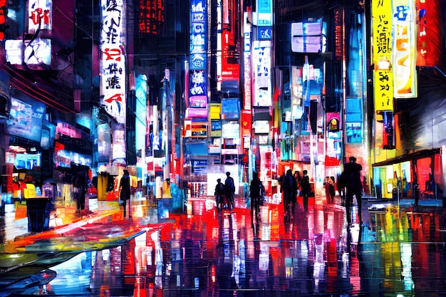 Fondo con ilustración de aceite de calles de tokio