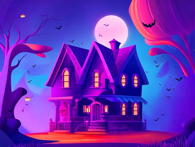 Fondo de ilustración de casa de halloween degradado