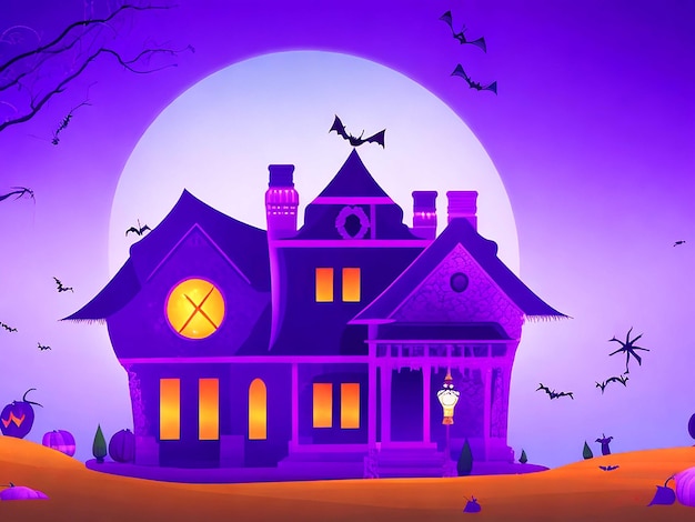 Fondo de ilustración de casa de halloween degradado