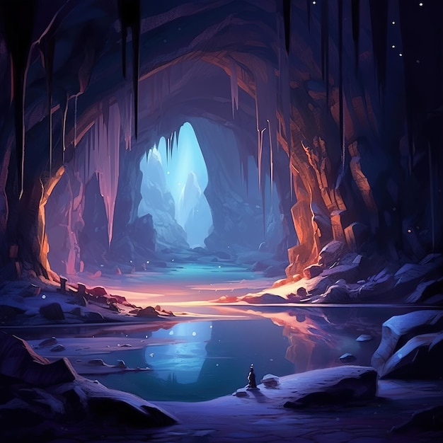 El fondo de la ilustración de la cueva de cristal