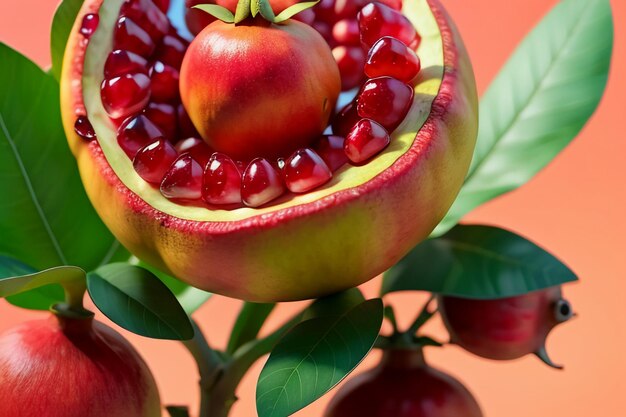 El fondo de la ilustración del delicioso papel tapiz de la fruta de la granada es fruta de cocina china