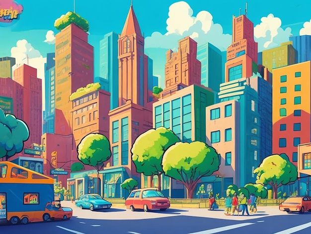 El fondo de la ilustración de dibujos animados de la gran ciudad