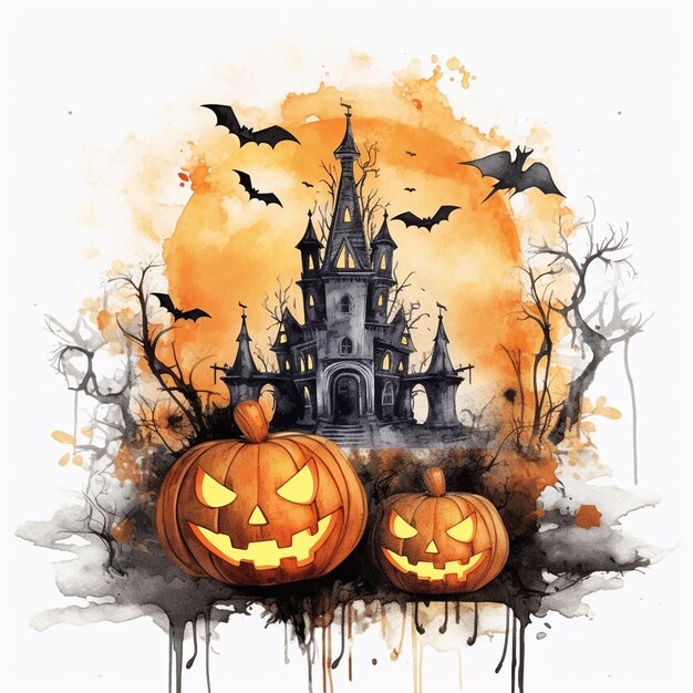 Foto fondo de ilustración de fantasmas de calabaza de halloween