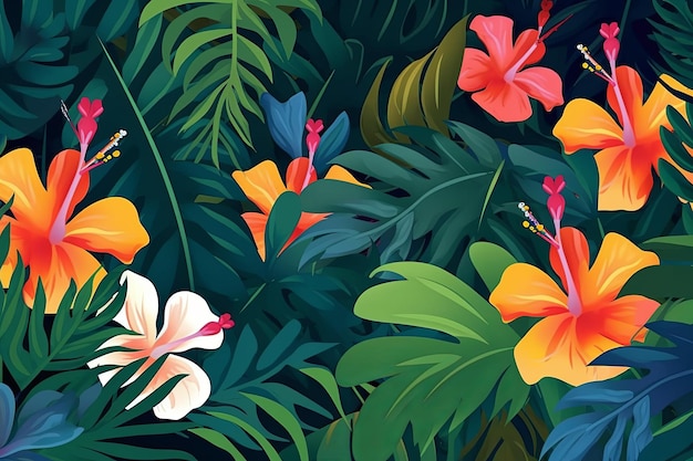 Fondo de ilustración gráfica de flores únicas dibujadas a mano vibrante colorido