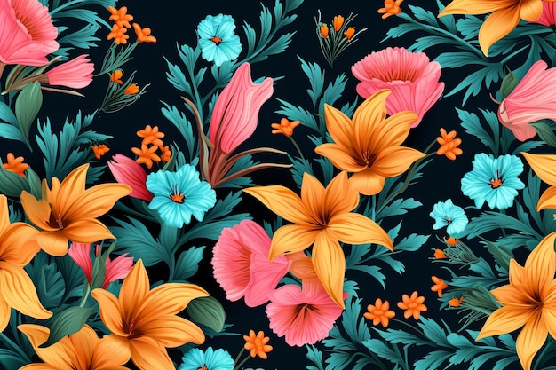 Fondo de ilustración gráfica de flores únicas dibujadas a mano vibrante colorido