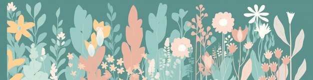 Un fondo de una ilustración con hermosas flores en un jardín en tonos pastel para la primavera y el verano IA generativa