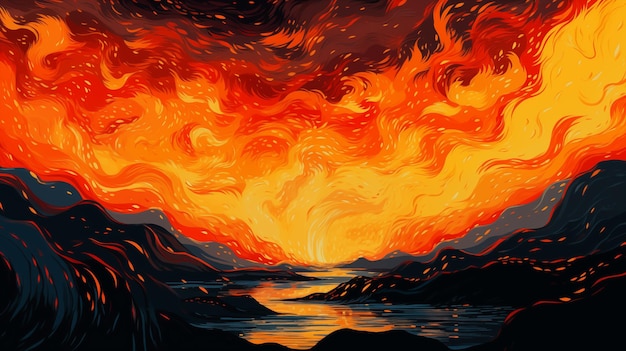 Fondo de ilustración de llama ardiente abstractamente dibujado a mano